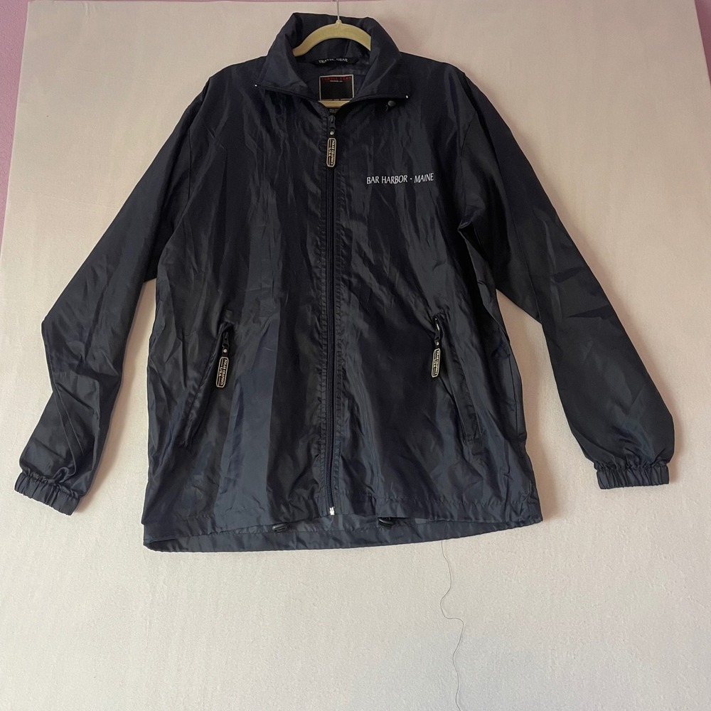 Polar Graphics Bar‎ Harbor Maine Windbreaker Jacket Navy Blue Mens Medium
